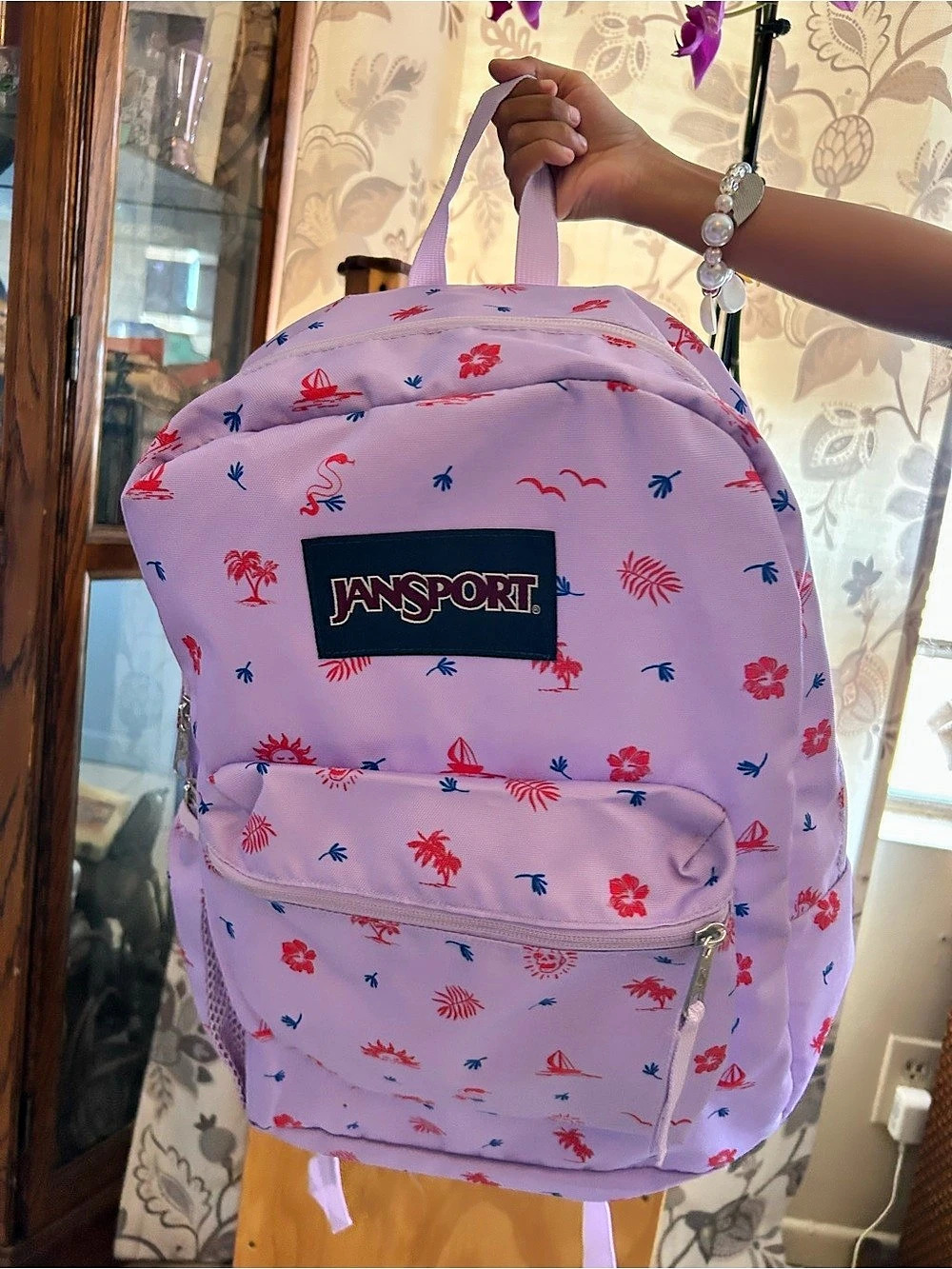 JanSport Floral Print Backpack Pink & Red